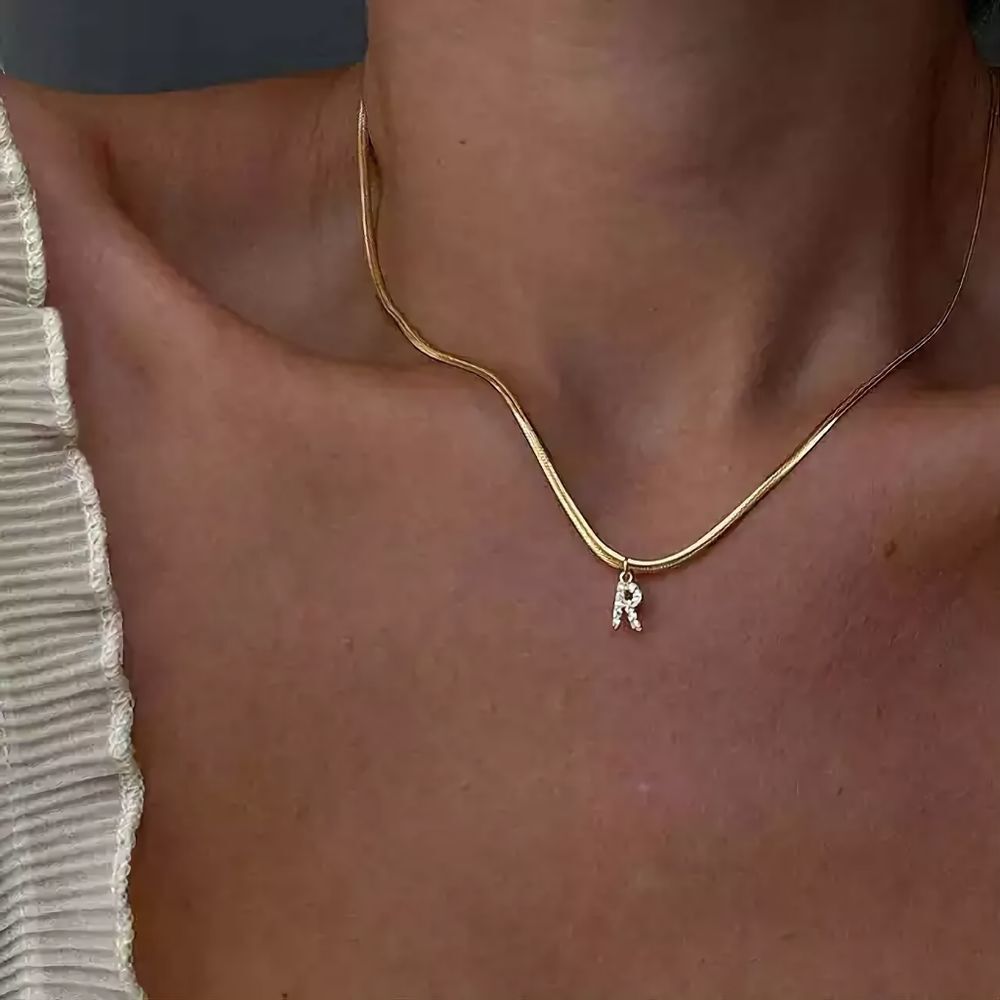 ✨️18k Gold Snake Chain  A-Z Letter Pendant Necklace